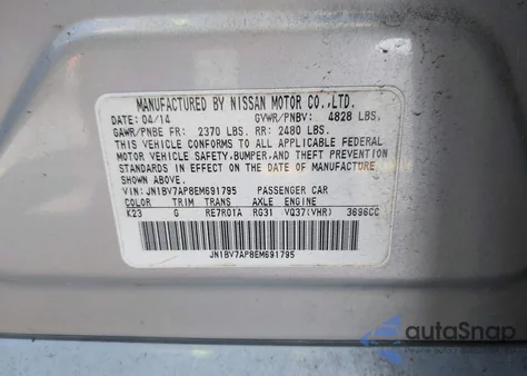 2014 Infiniti Q50 Premium from USA, damaged, VIN JN1BV7AP8EM691795